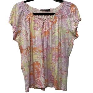 Lauren Ralph Lauren Peasant Floral Cap Sleeve Paisley Blouse Top Cottage Boho XL